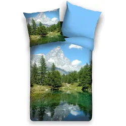 Traumschlaf, Bettwäsche, Panorama Bergsee (Bettwäsche Set, 155x220 cm + 80x80 cm)