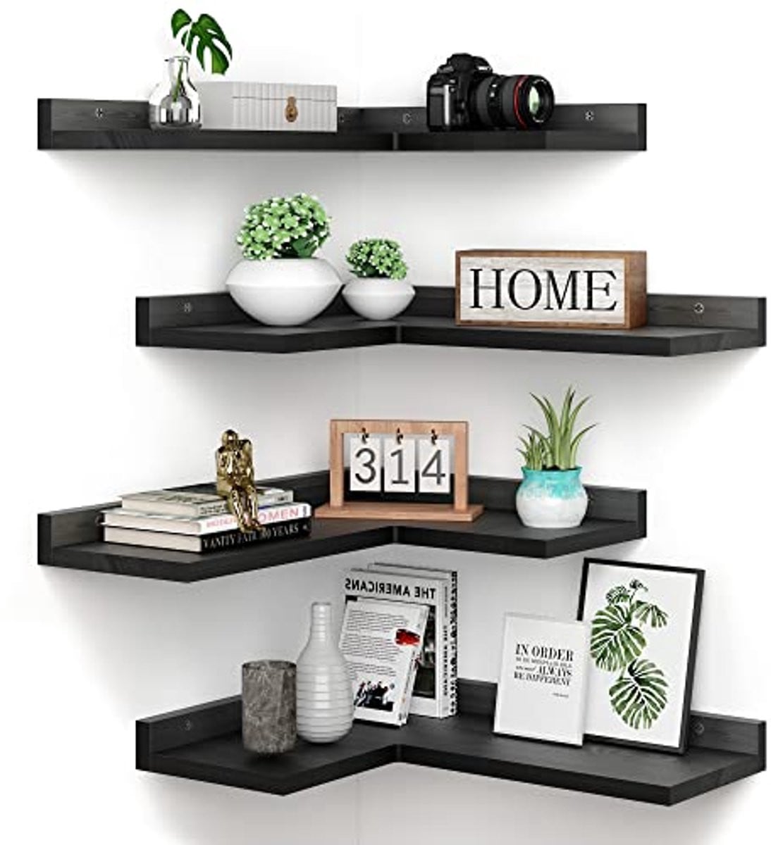 Set van 4 rustieke zwevende hoekplanken voor decoratie en opslag