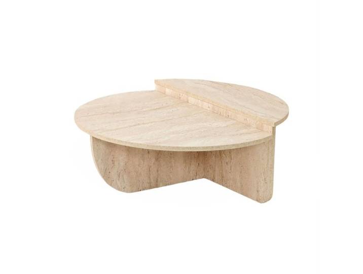 Toilinux - Table basse ronde grand format effet travertin - Beige