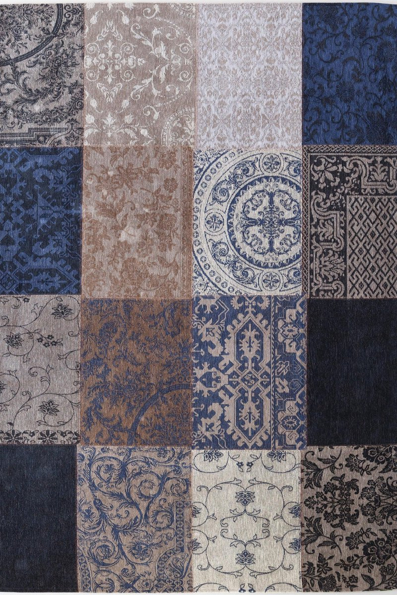 Louis de Poortere Vloerkleed Vintage Patchwork Blue Denim 8108, 170 x 240 cm