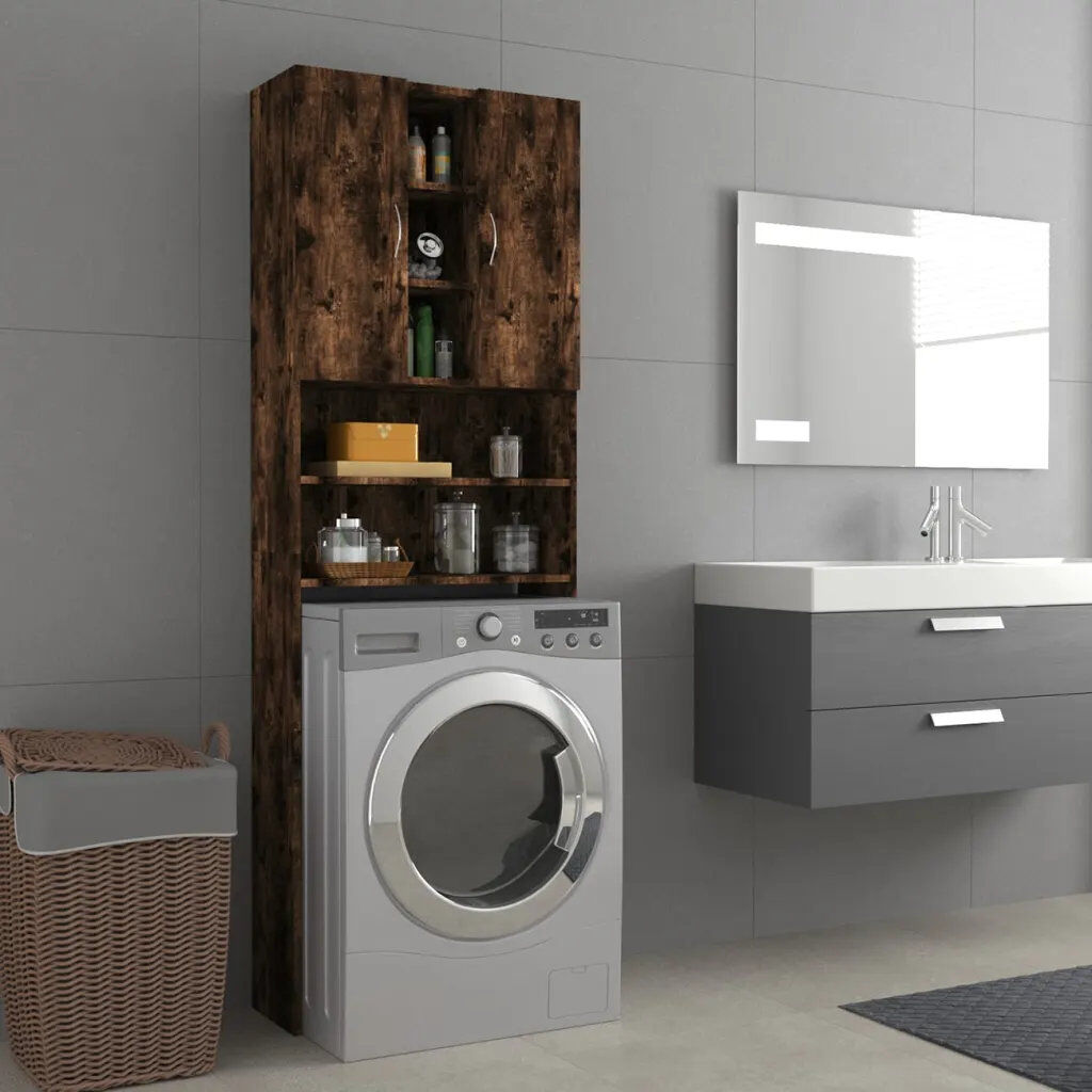Ebern Designs Awaah Solid Wood Freestanding Linen Cabinet Smoked Oak