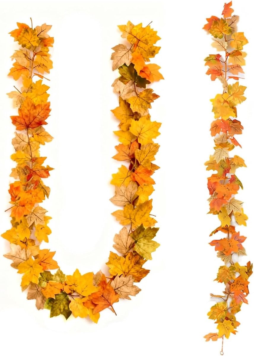 Set van 2 herfst slingers met esdoornbladeren van 15 cm voor decoratie