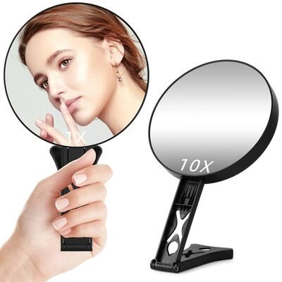 Fusion Finds Magnifying Travel Makeup Mirror With Handle Double Sided 1X And 10X Portable Vanity Mirror black