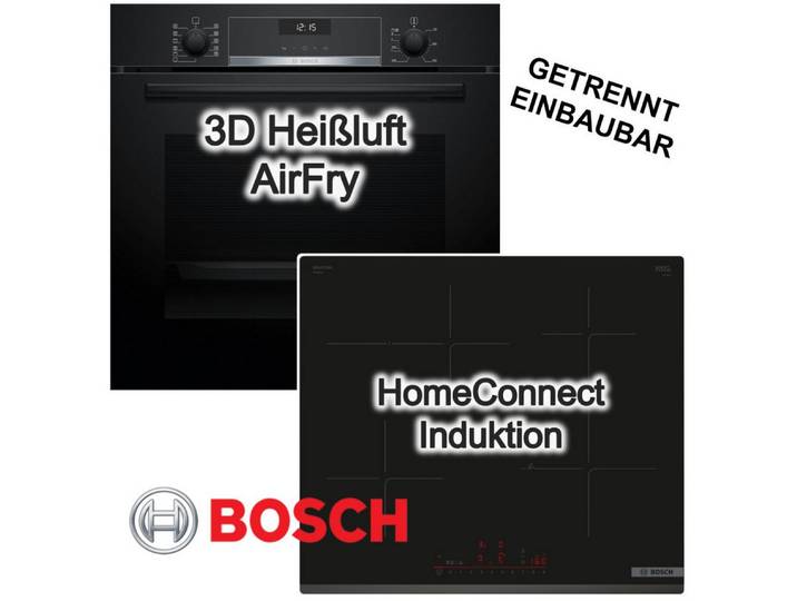 BOSCH Backofen-Set Backofen AirFry 3DHeißluft Hydrolyse+ Induktionsfeld Boost HomeConnect, EcoClean Direct