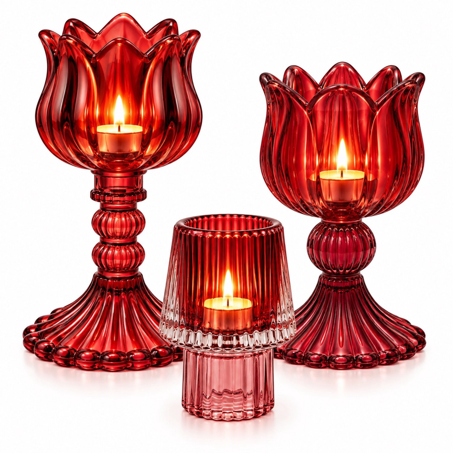 WinQ Waxinelichthouders Glas Set van 3 Rood/Bordeaux
