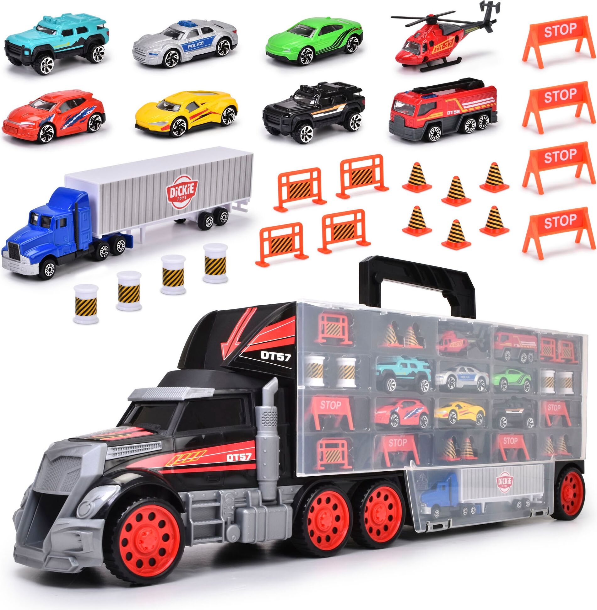 Spielzeug-LKW DICKIE TOYS "Truck Carry Case", bunt, Spielzeugfahrzeuge, KinderT:62cm, Kunststoff, Spielzeug-LKW, T:62cm