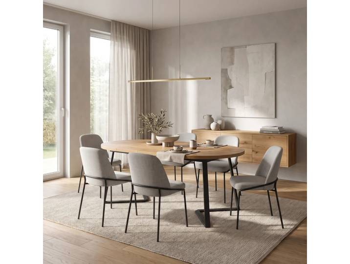 Runder Ausziehbarer Axis-Tisch aus Massivholz 110 x 110 cm Eine Verlängerung 45 cm Danzz