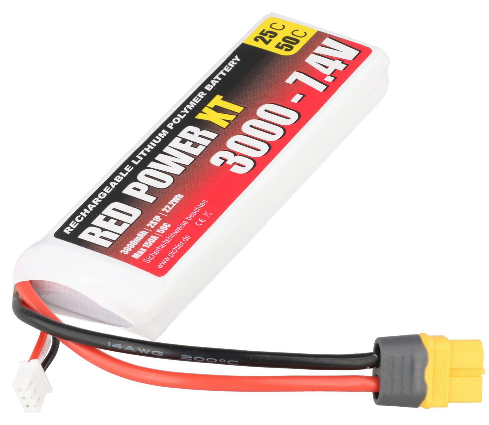 Pichler RED POWER XT LiPo-accu 3000 mAh – 7,4 V 2S1P met XT60-connector