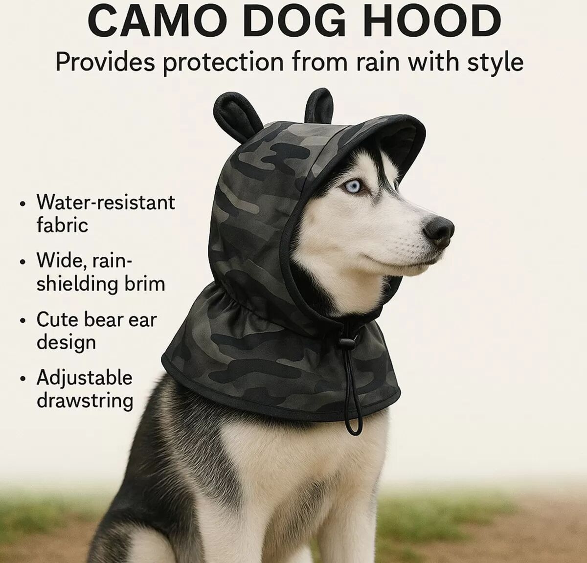 INF Camouflage Hundeohrenschutz-Mütze - Atmungsaktive Haustiermütze für Spaziergänge im Freien L