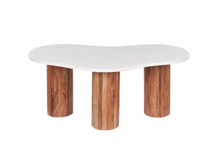 BEISTELLTISCH Marmor/Akazienholz weiß oval 90/35 cm Casablanca