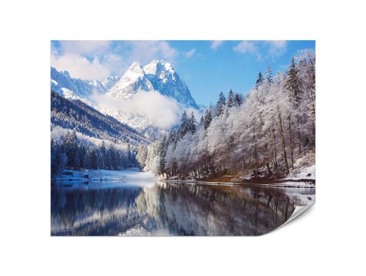 FOTOTAPETE für Wohnzimmer Winterberglandschaft See Nadelwald Schnee 200x140