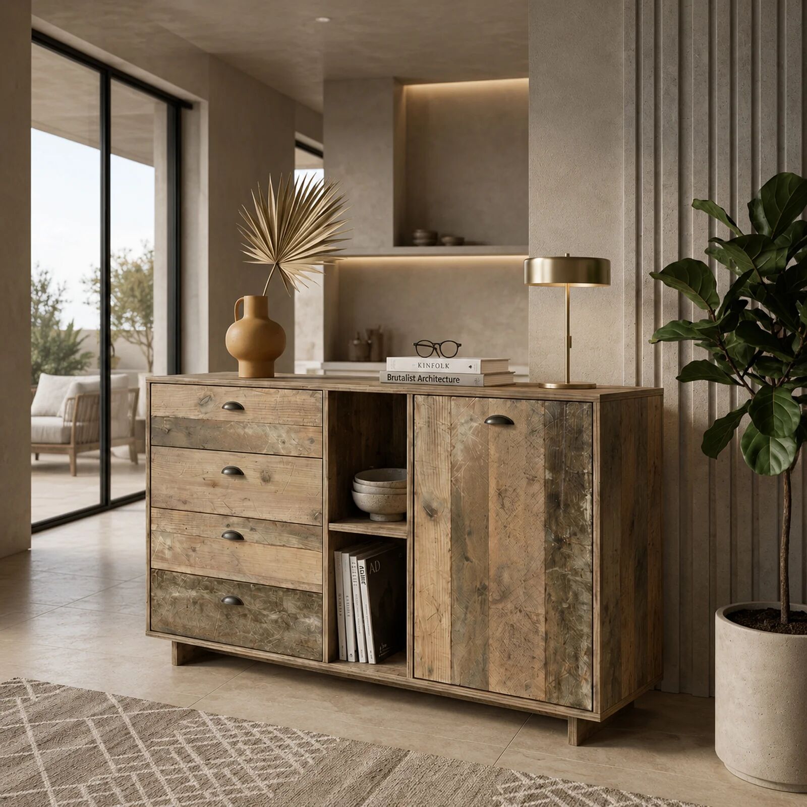 garneroarredamenti Credenza 120x85h cm con cassetti moderna legno vecchio antico West Gihome®