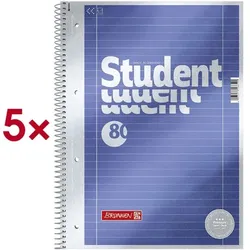 Brunnen 5er-Pack Collegeblock »Student Premium« A4 liniert blau