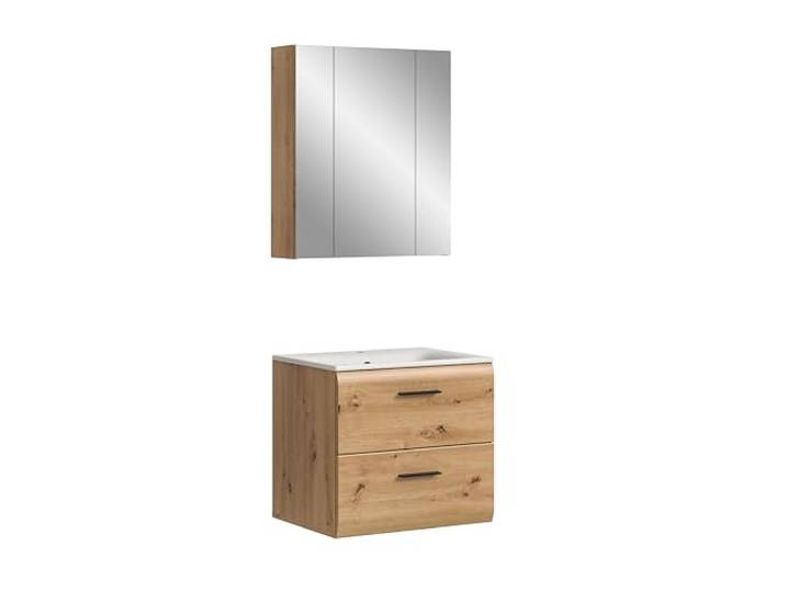 xonox.home – 2 TLG. Badezimmerkombination Ice 60x185x46 cm in Korpus und Front Artisan Oak Nachbildung – Hochwertige Badmöbel-Kombi – modern, pflegeleicht & edel