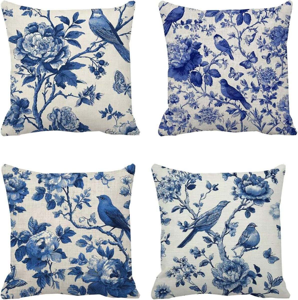 Set blauwe decoratieve kussenhoezen van waterdichte stof, 45 x 45 cm