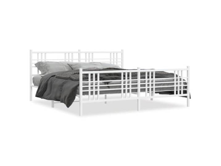 PUGYNBK Bettgestell aus Metall, Weiß, 193 x 203 cm Stahlrahmen, Metalllatten, Stauraum unter dem Bett, Kopfteil mit Rückenstütze