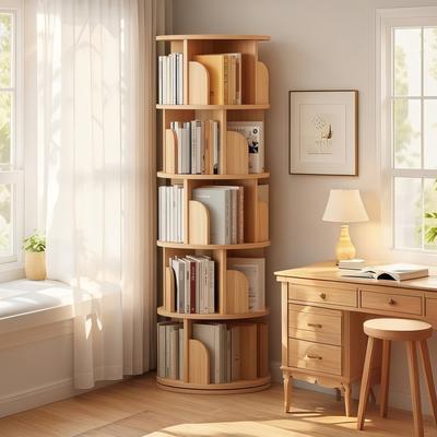 GDFStudio GDF Studio -Purling Modern 5-Tier Wood Rotating Bookshelf with 360-Degree Space-Saving Design