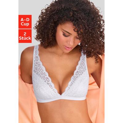 Bralette-BH "BH ohne Bügel, Spitzen-BH, Bralette", Damen, Gr. 70, Cup C, weiß (2xweiß), Spitze, Obermaterial: 90% Polyamid, 10% Elasthan, PETITE FLEUR BY LASCANA, BHs BH Spitzenwäsche BH-Set Spitzen-BH Triangel-BH Bralette, im High-Apex-Design,...