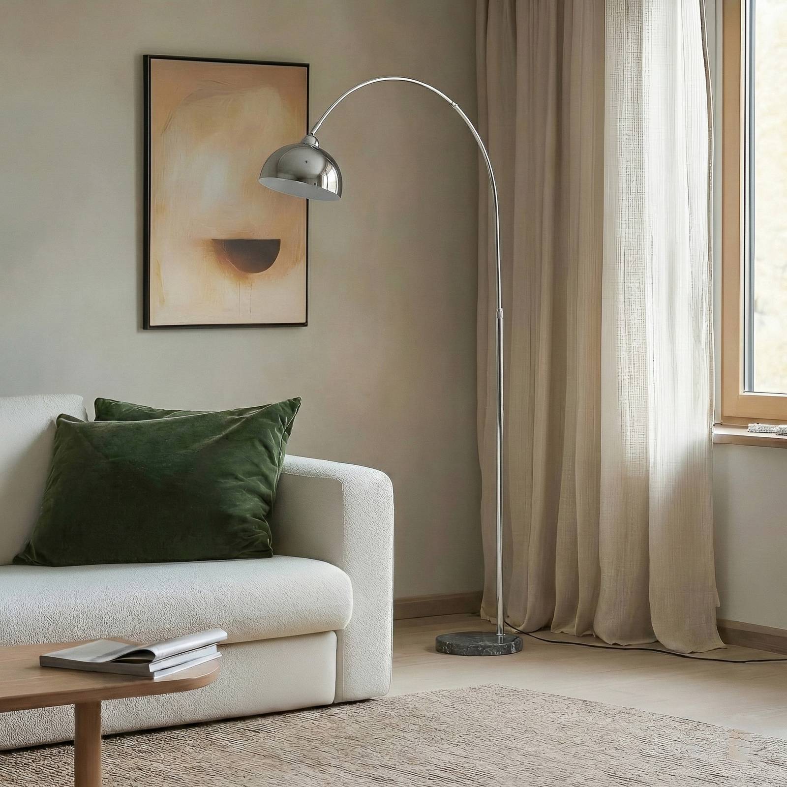 Bogenlampe Tonka Lindby, chrom / silber, für Wohn- / Esszimmer, Metall, Modern, Stehlampe