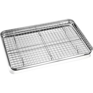 Gefu Backblech Variado 14766, silber, aus Edelstahl, 40,5 x 30,5 cm, Rand 2,5 cm hoch, mit Abkühlgitter