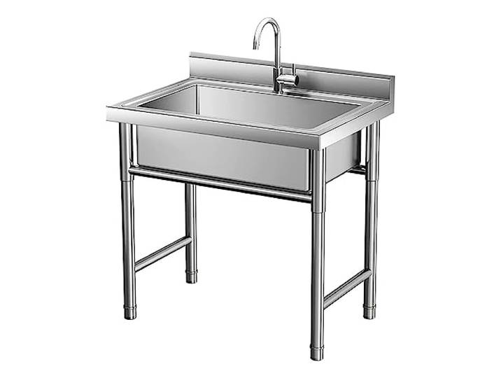 ZQFHSX Edelstahl-Einzelbecken-Spülbecken, freistehend, für Gastronomie und Küche mit Armatur, geeignet für Restaurants, Küchen, Bars und den Außenbereich.