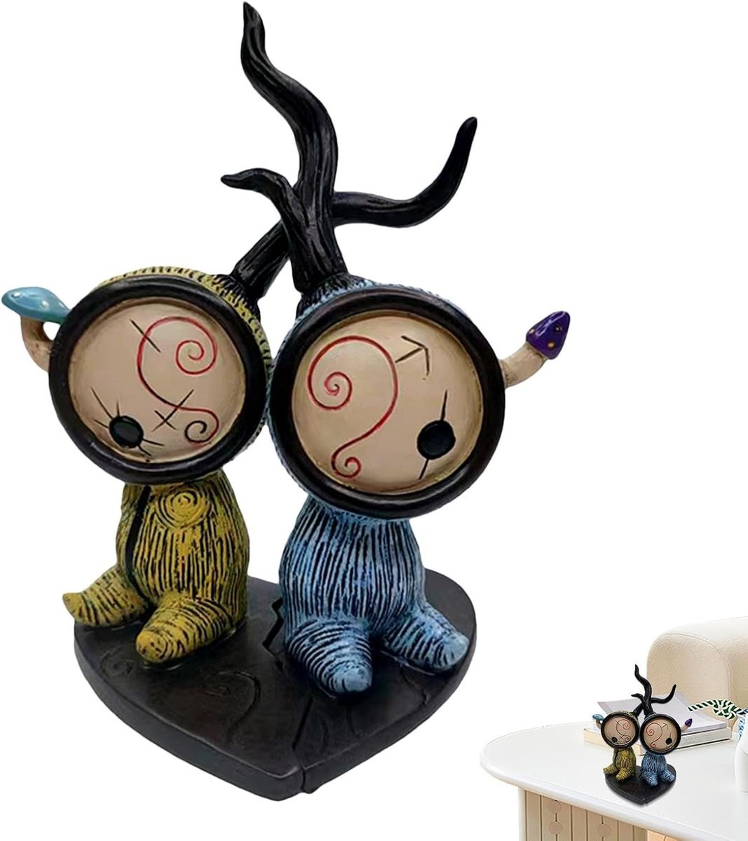 Liefdesbeeld Paar Decoratie Beeldje Geel Blauw Hoogte: 14,5 cm