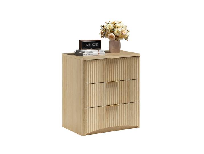 Redom Nachttisch 38/58/64 cm mit 3 Schubladen, Dämpfungssystem und Rillenfront aus Mdf, Eiche, Braun, 38x64x58 cm, Schlafzimmer, Nachtkästchen