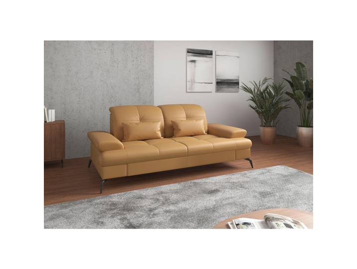 Sit & More 2,5-Sitzer, Currygelb, Metall, Kombination Echtleder/Stoff, Nappaleder, 202x90x122 cm, Goldenes M, Made in Europe, DGM-Klimapakt, Armteil links, rechts, Wohnzimmer, Sofas & Couches, Sofas, 2-Sitzer Sofas