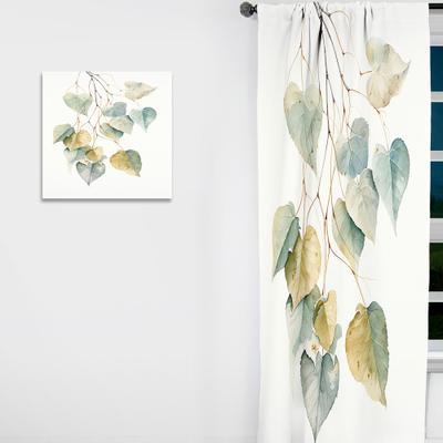 DESIGN ART "Designart ""Green Leaves Minimalism Charm II"" Leaves Curtain - Blackout Floral Curtain - 1 Panel"