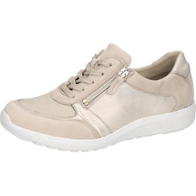 Schnürschuh WALDLÄUFER "M-IRA-Soft", Damen, Gr. 4, Textil, beige (hellbeige, goldfarben), Nappaleder, Nubukleder, Textil, metallic, Schuhe Schnürschuh, Freizeitschuh, Halbschuh, Schnürschuh, Schuhweite M (=extrem weit)