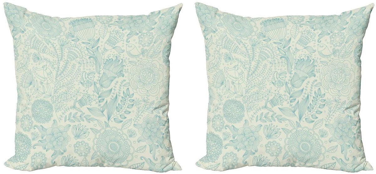 ABAKUHAUS Kussenhoes Set 40x40 cm – Dubbelzijdig bedrukt – Lichtgroen/Blauw