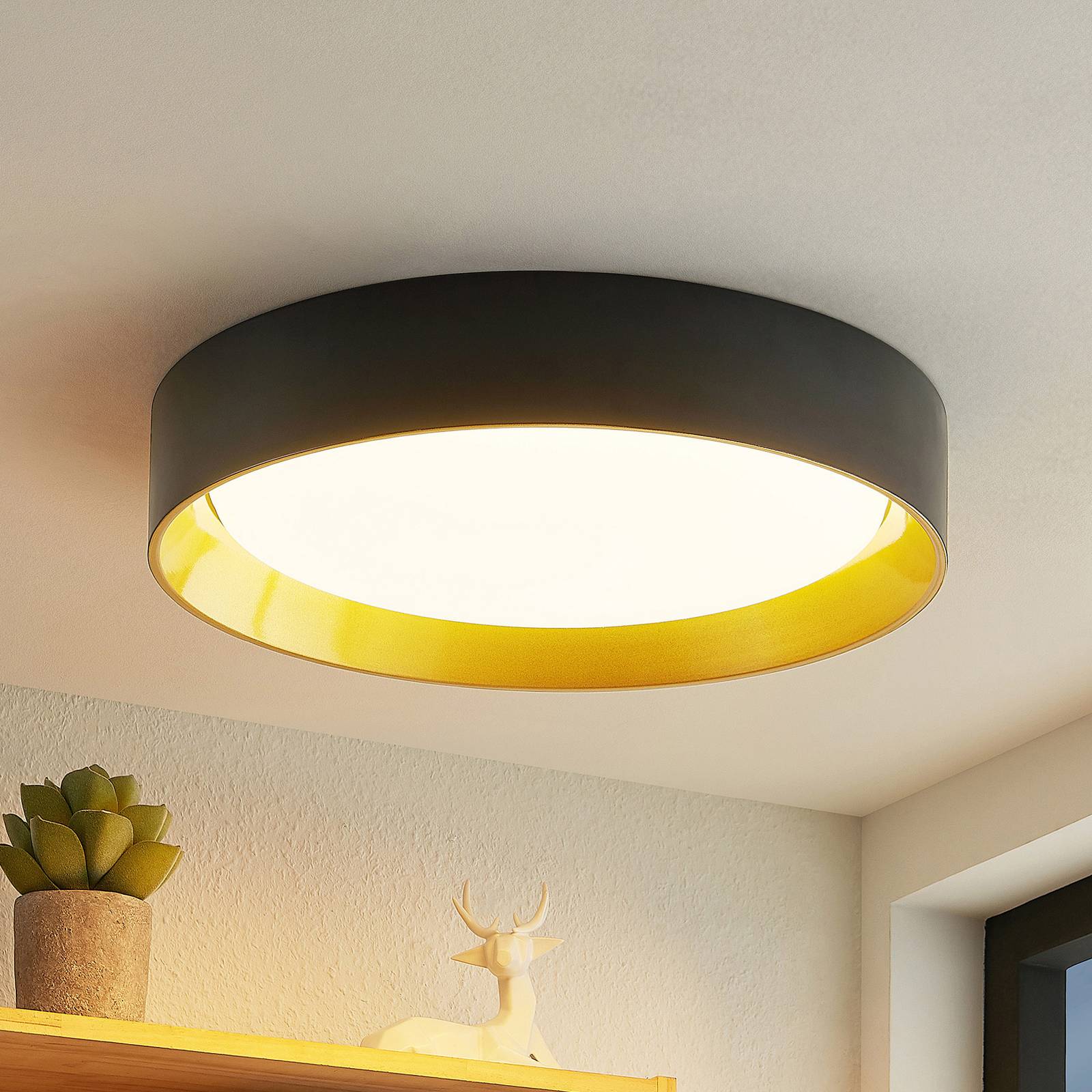 LED Deckenlampe Kambia Lindby, schwarz, für Wohn- / Esszimmer, Aluminium, Modern, LED Deckenleuchte