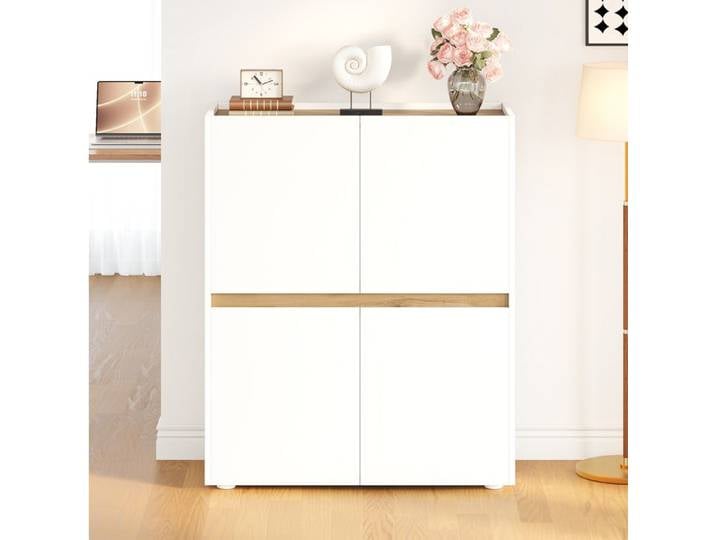 MEUBLIV Armoire de rangement 4 portes 8 compartiments étagères réglables blanc chêne 90x40x110 cm