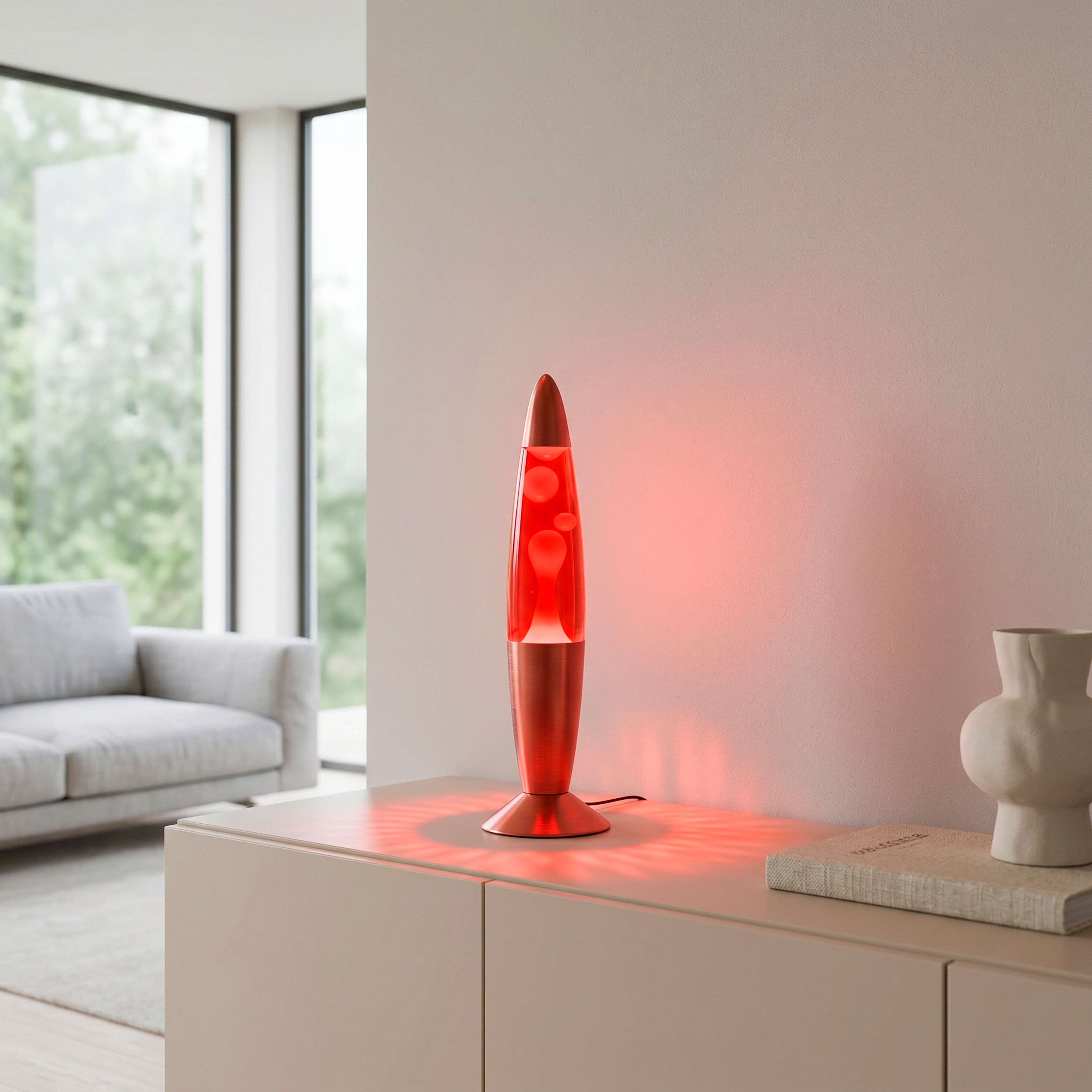 JUST LIGHT LED Tischleuchte "LAVA", rot, Ø 9,8cm H: 34cm, 1 Stk., Leuchten, Einzigartiges Lichtspiel erzeugt durch farbigem Wasser und Waschs, LED Tischleuchte