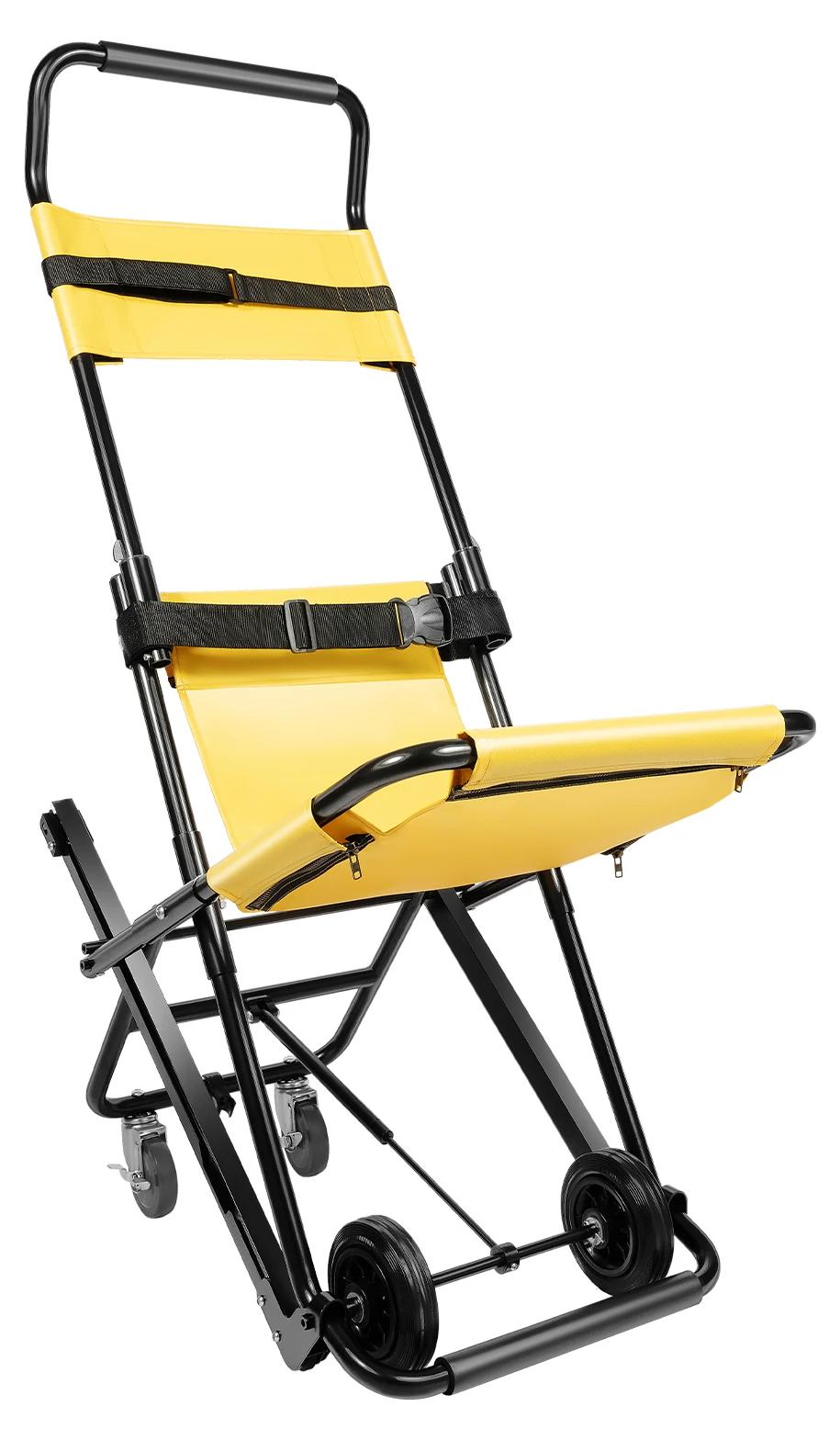 Evakuierungsstuhl Treppe - Patiententransportstuhl - Klappbar Aluminium - Tragkraft 159 kg - Doppelte Sicherheitsgurte - Verstellbare Kopfstütze - Gelb-Schwarz