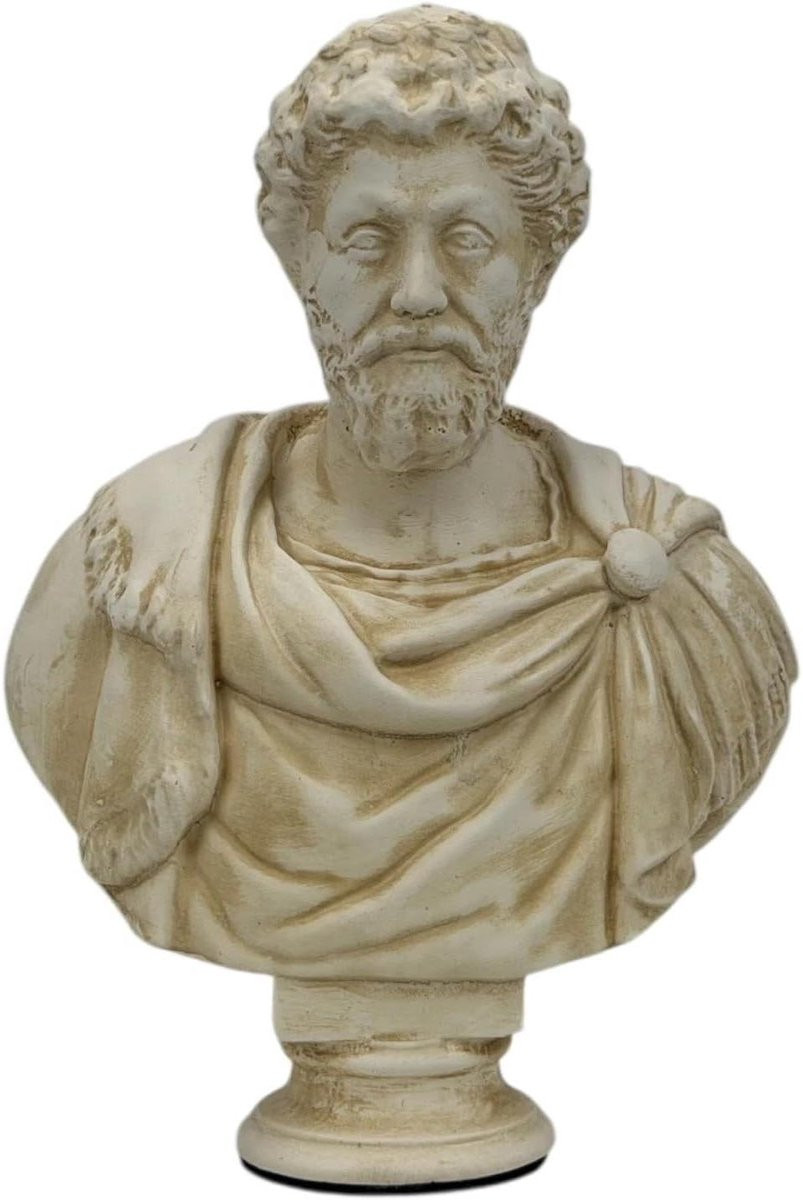 Marcus Aurelius Buste - Romeinse Keizer - Klassieke Decoratie - Handgemaakt Grieks Gips - Hoogte: 18 cm - Beige