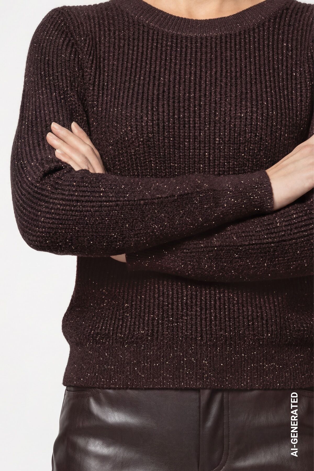 Rundhalspullover MONARI "Pullover Basic Lurex", Damen, Gr. 36, braun (schwarz), Web, Obermaterial: 93% Baumwolle, 7% metallisierte Fasern, unifarben, regular fit taillenbedeckt, Rundhals, eingesetzt Rippbündchen, Pullover Rundhalspullover, Regular fit mit