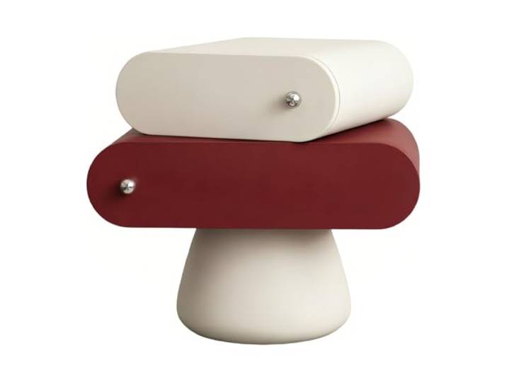 FZL02068LM Zimmer Nachttisch, drehbar, 2 Schubladen, kugelförmige Griffe Aufbewahrung im Schlafzimmer(Red,Klein)