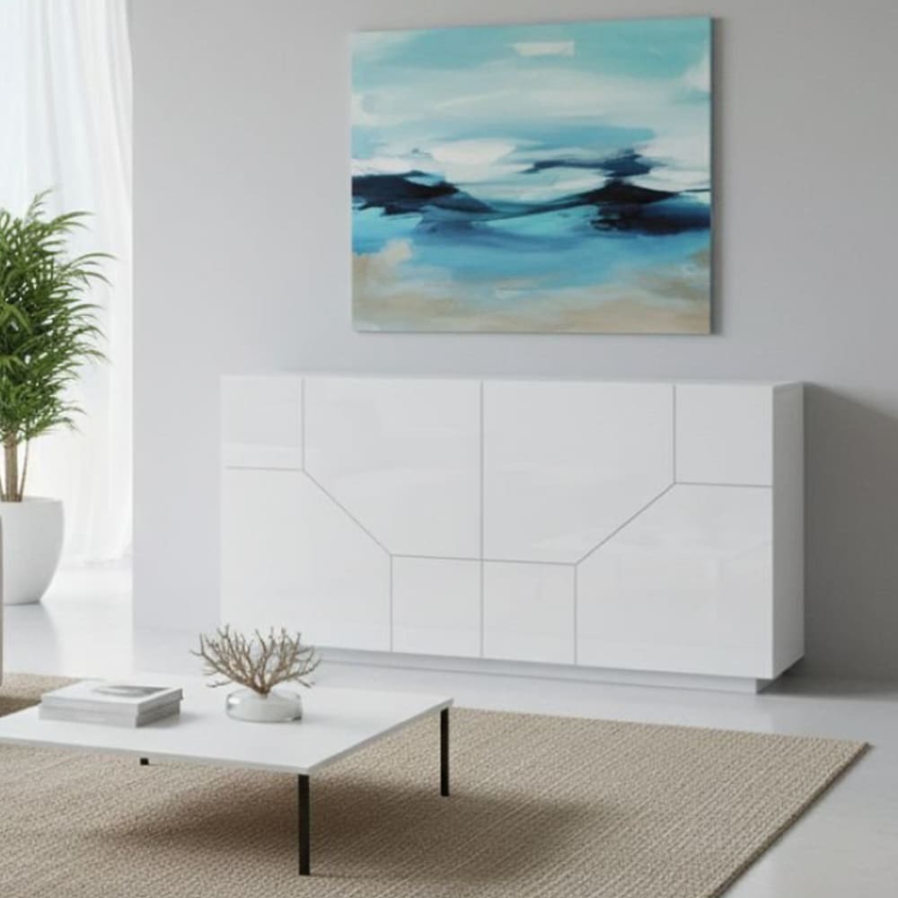 Dmora Buffet effet bois blanc brillant 200x43h86 cm Blanc 200x86x43cm