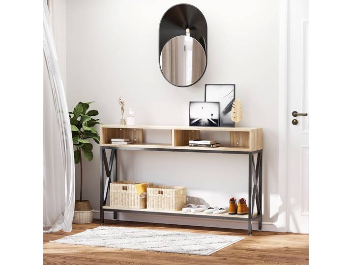 HOMCOM Table Console Industrielle Bois Chêne 120x23,5x75 cm