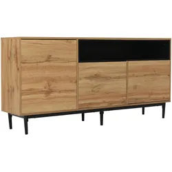 SIDEBOARD Schwarzer mit Türen und offenen Regalen, 160/35/76cm