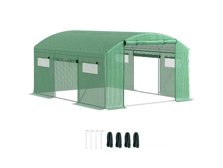 Serre extérieure Outsunny serre tunnel 4x3x2 m avec 6 fenêtres en maille couvercle anti-uv Pe et 3 portes enroulables