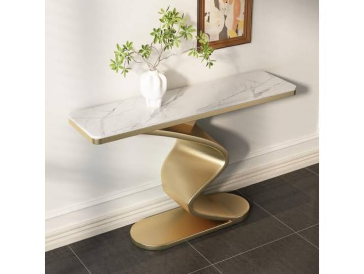 Konsolentisch Mit Sintersteinplatte & Metallrahmen – Moderner Flurtisch Schmaler Eingangstisch Für Flur, Diele, Foyer & Wohnzimmer, Pflegeleicht(E,100cm/39.4'')