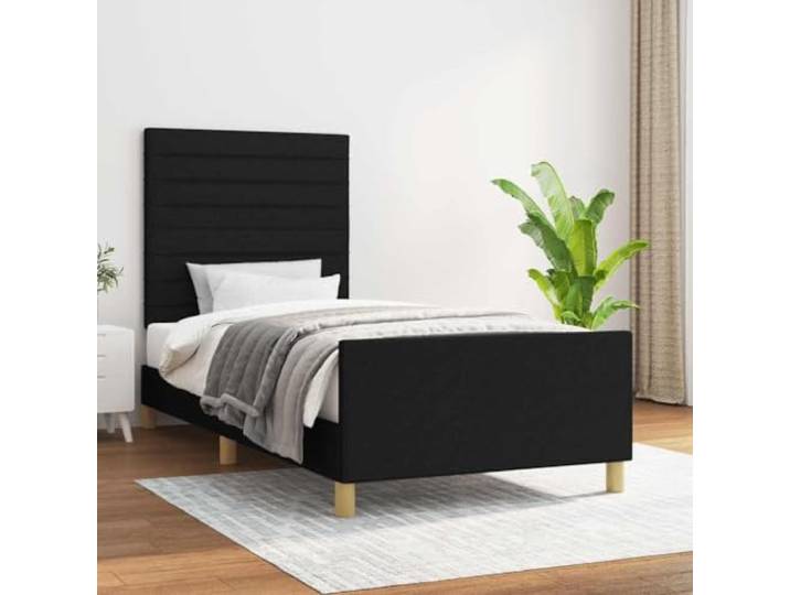 Strapazierfähiger Stoff Mit höhenverstellbarem Kopfteil Bettgestell Schwarz Bettgestell ohne Matratze Schwarz 90x190 cm Stoff mit verstellbarem Kopfteil Stabil Holz Lattenrost Metallfrei