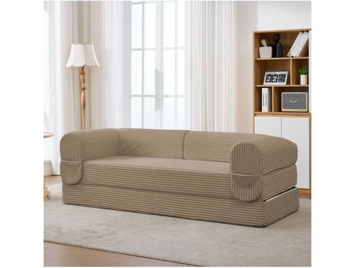 HOMVRA Canapé-Lit Convertible 2 en 1 2 Places en Tissu Cordon Rembourré Marron