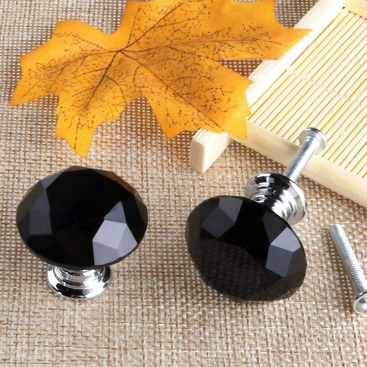 SnelShoppen Kristallen Kastknoppen Zwart Glas 30mm - 6 Stuks