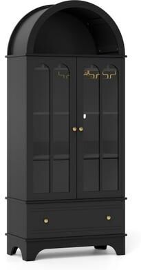 Costway 71.5 Inch Arched Cabinet 5-Tier with Tempered Glass Doors and Wine Rack-Black