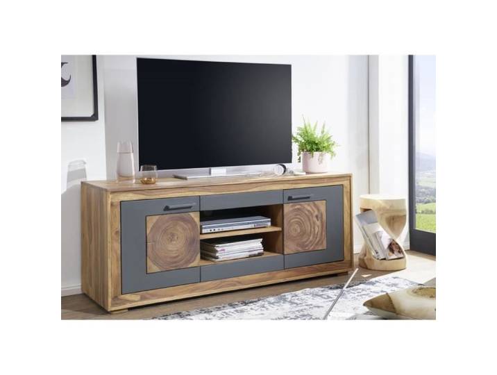 Meuble TV - Bois massif de palissandre teinté (Marron) - TURIN 02