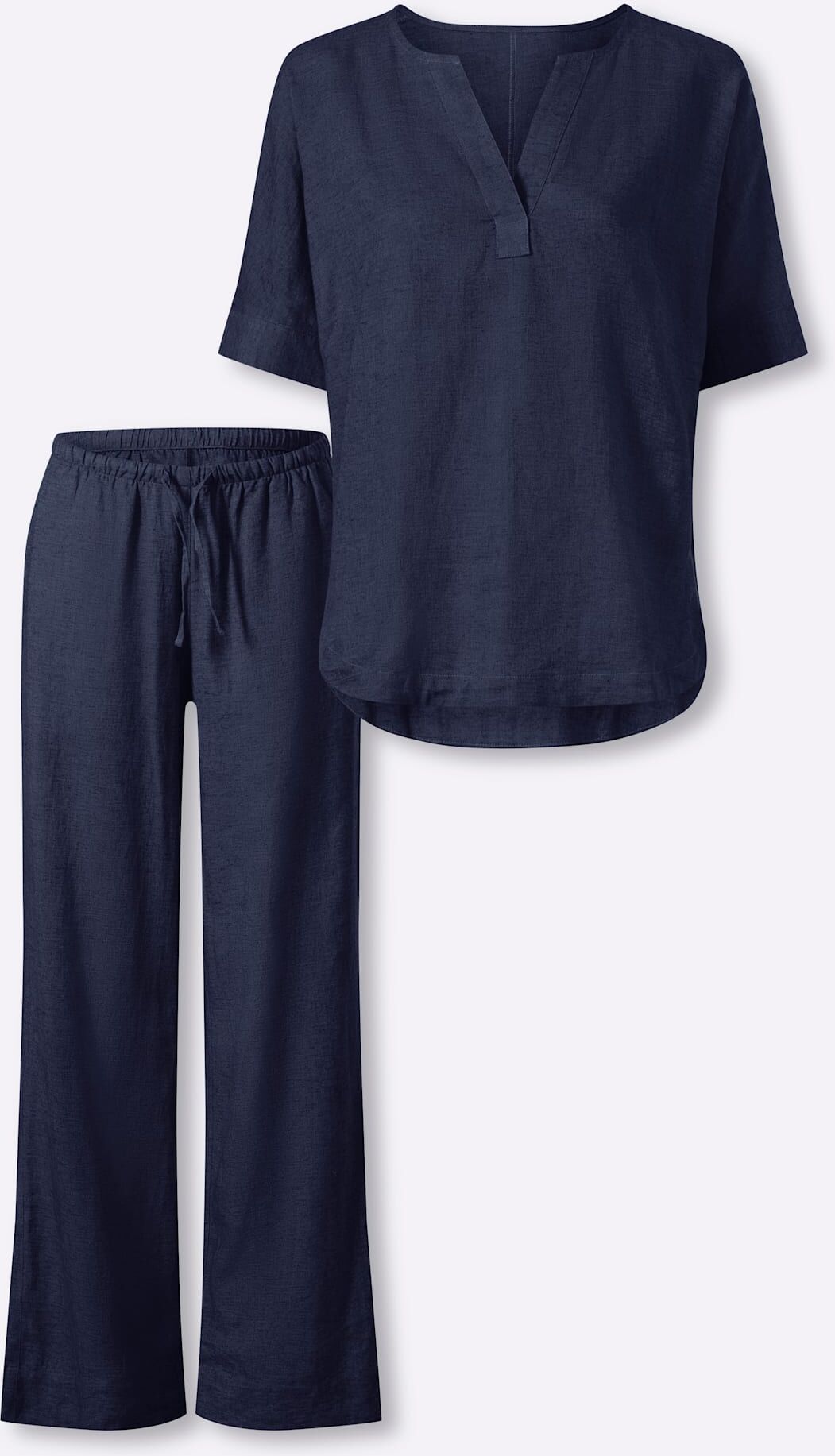 Hosenanzug HEINE, Damen, Gr. 40, Normalgrößen, blau (marine), 55% Leinen, 45% Viskose, Anzüge Hosenanzug