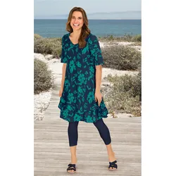 Baumwoll-Mix-Kleid in Druck grün in Größe 52 von DW-Shop, Grün, 52
